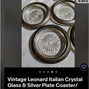 - Vintage Leonard Italian Rim Cut Star Crystal Glass  & Silver Coasters set of 7